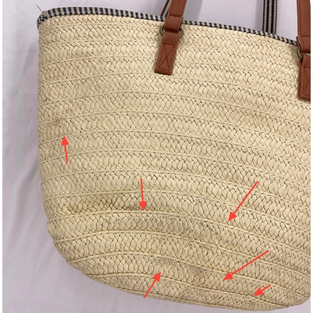 Beige Straw Tote Tassel Woven Raffia Style Coastal Beach Bag